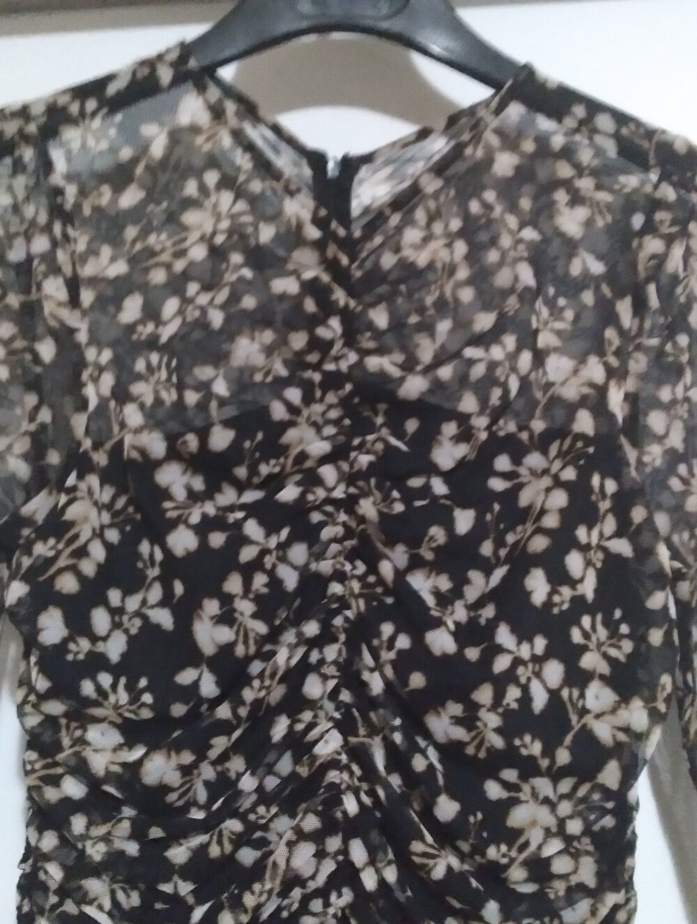 Parker Maxi Dress Black Floral Ruched with Cream Accents